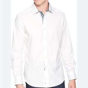 Robert Graham White Dress Shirt Long Sleeve Cotton Smart-Casual Size XL Preppy